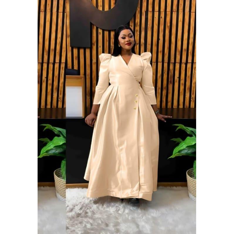 Satin Puffer Shoulder Maxi Dress