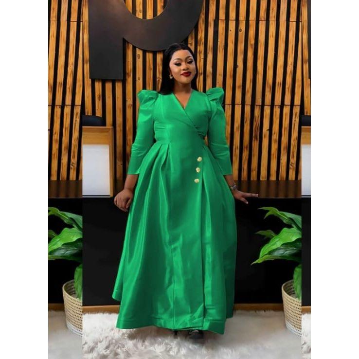 Satin Puffer Shoulder Maxi Dress