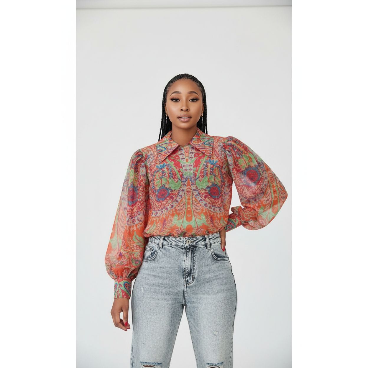 Floral Printed Buttoned Blouse Shirt.