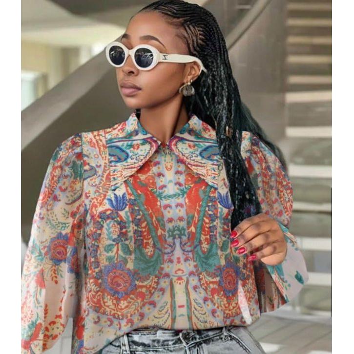 Floral Printed Buttoned Blouse Shirt.