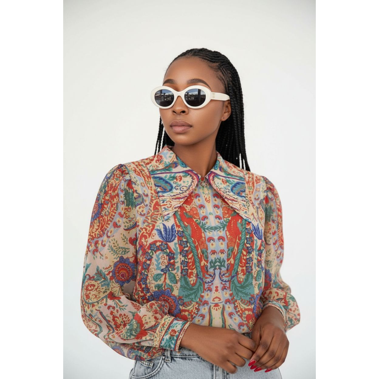 Floral Printed Buttoned Blouse Shirt.