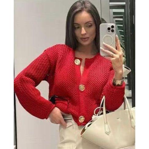 Knitted V-Neck Contrast Long Sleeve Cardigan