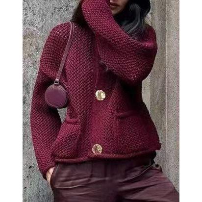 Knitted V-Neck Contrast Long Sleeve Cardigan