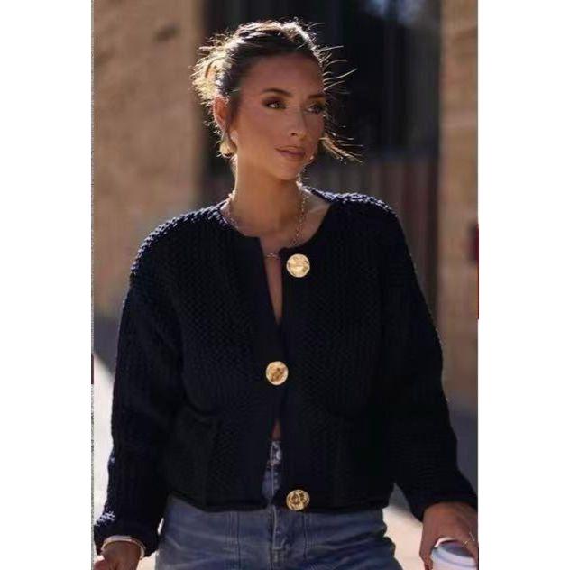 Knitted V-Neck Contrast Long Sleeve Cardigan