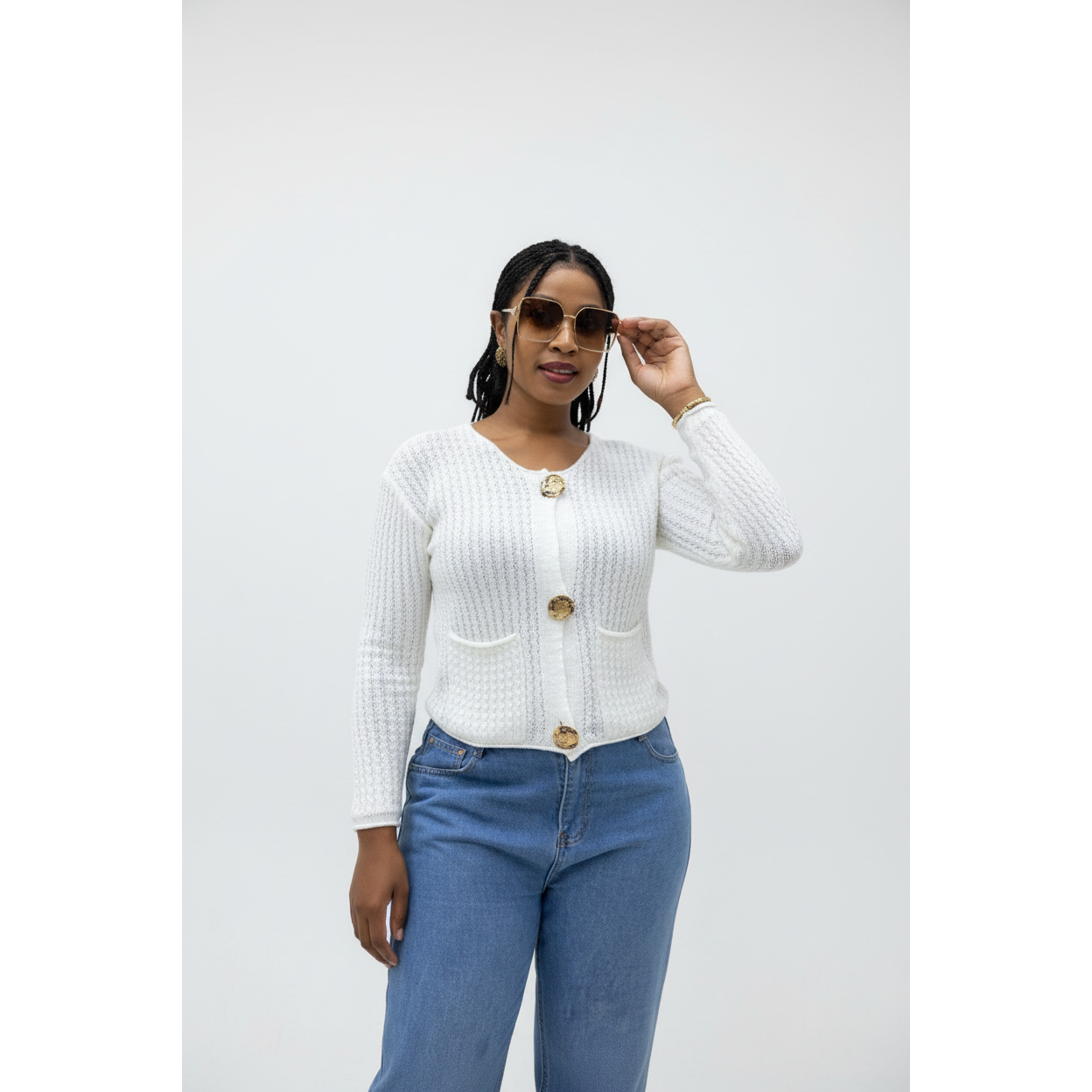Knitted V-Neck Contrast Long Sleeve Cardigan