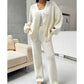 2pcs Casual Lantern Sleeve Cardigan And Pants Set