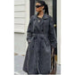 Denim Trench Belt On Waist Double-breasted Long Jackets