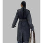 Denim Trench Belt On Waist Double-breasted Long Jackets
