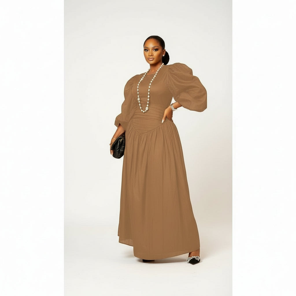 Puffy Buff Long Sleeves Maxi Dress
