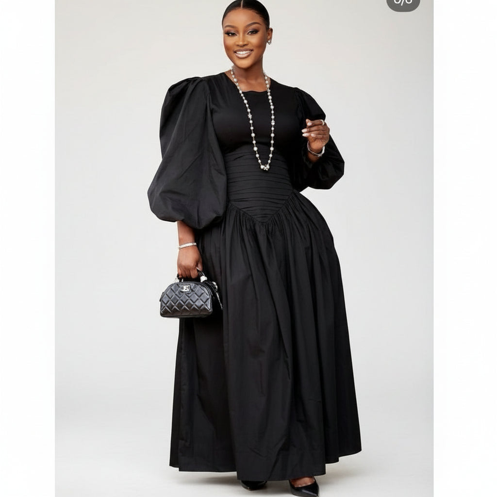 Puffy Buff Long Sleeves Maxi Dress