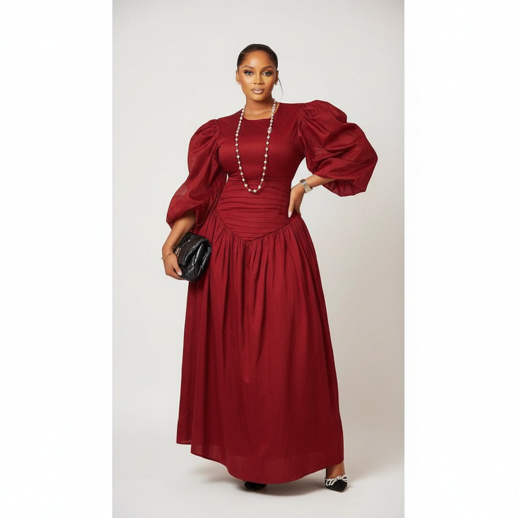 Puffy Buff Long Sleeves Maxi Dress