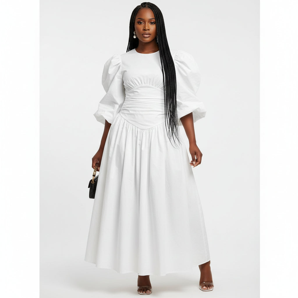 Puffy Buff Long Sleeves Maxi Dress