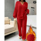 2pcs Casual Lantern Sleeve Cardigan And Pants Set