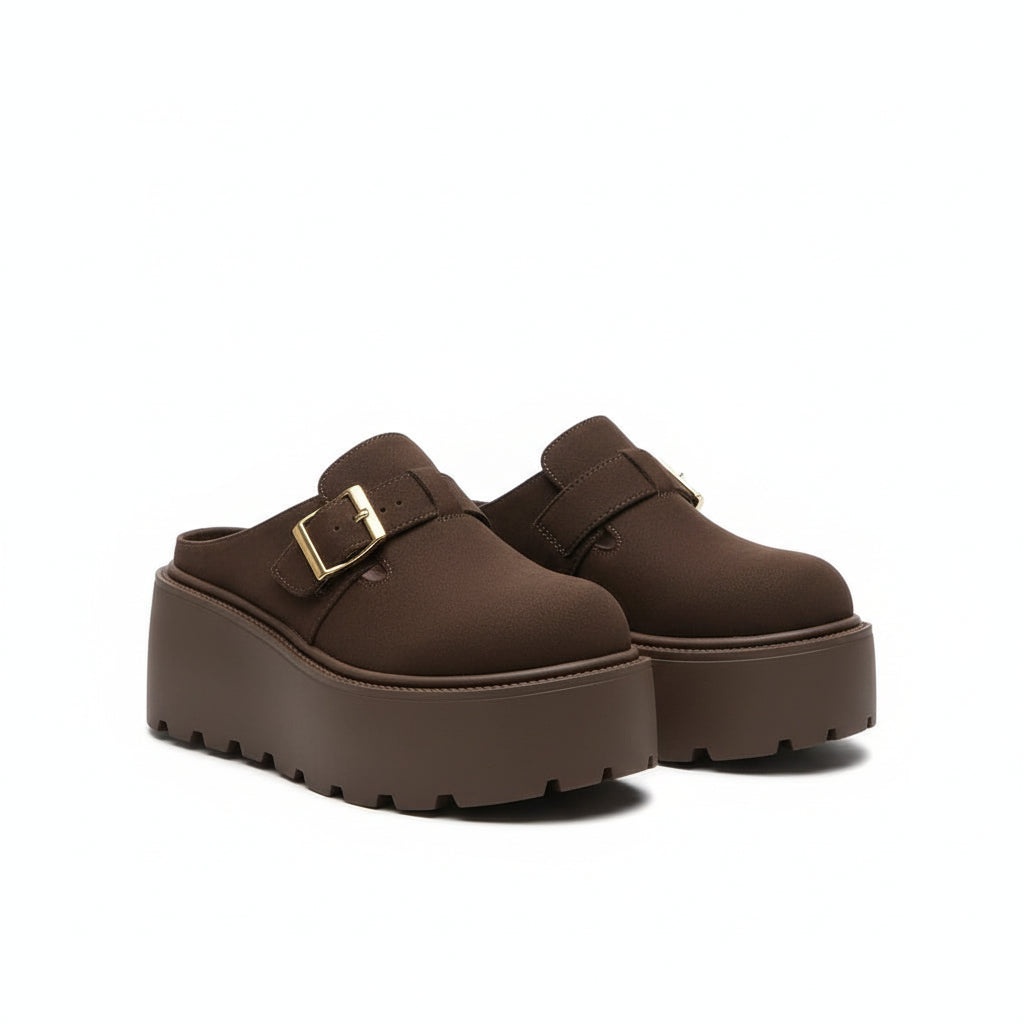 High Platform Leather Chunky Mesh Slippers