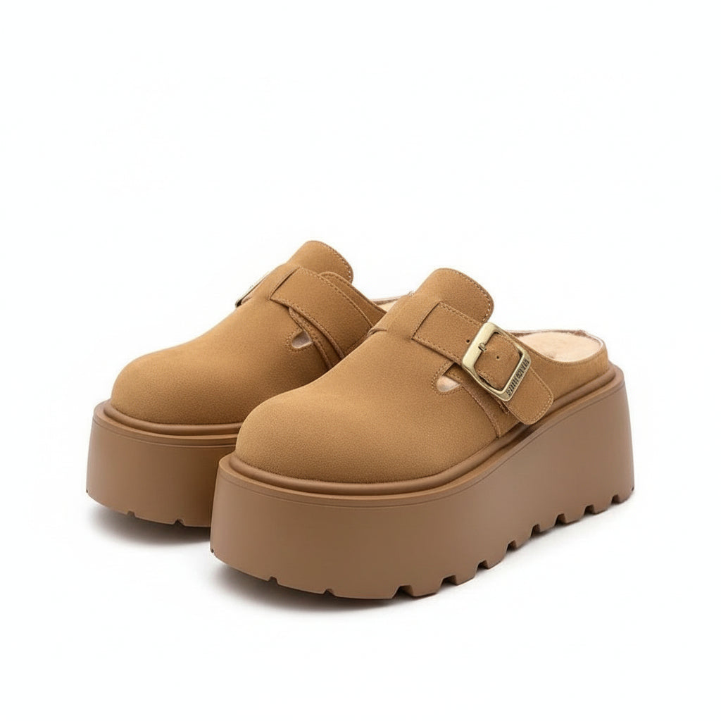 High Platform Leather Chunky Mesh Slippers