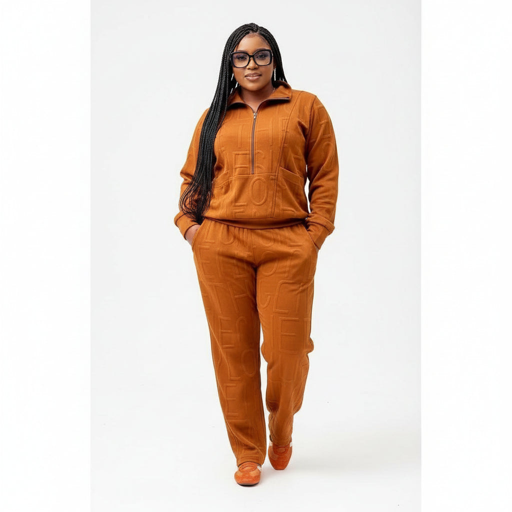 2 Piece Lounge Set with Zipper and Drawstring Waistband