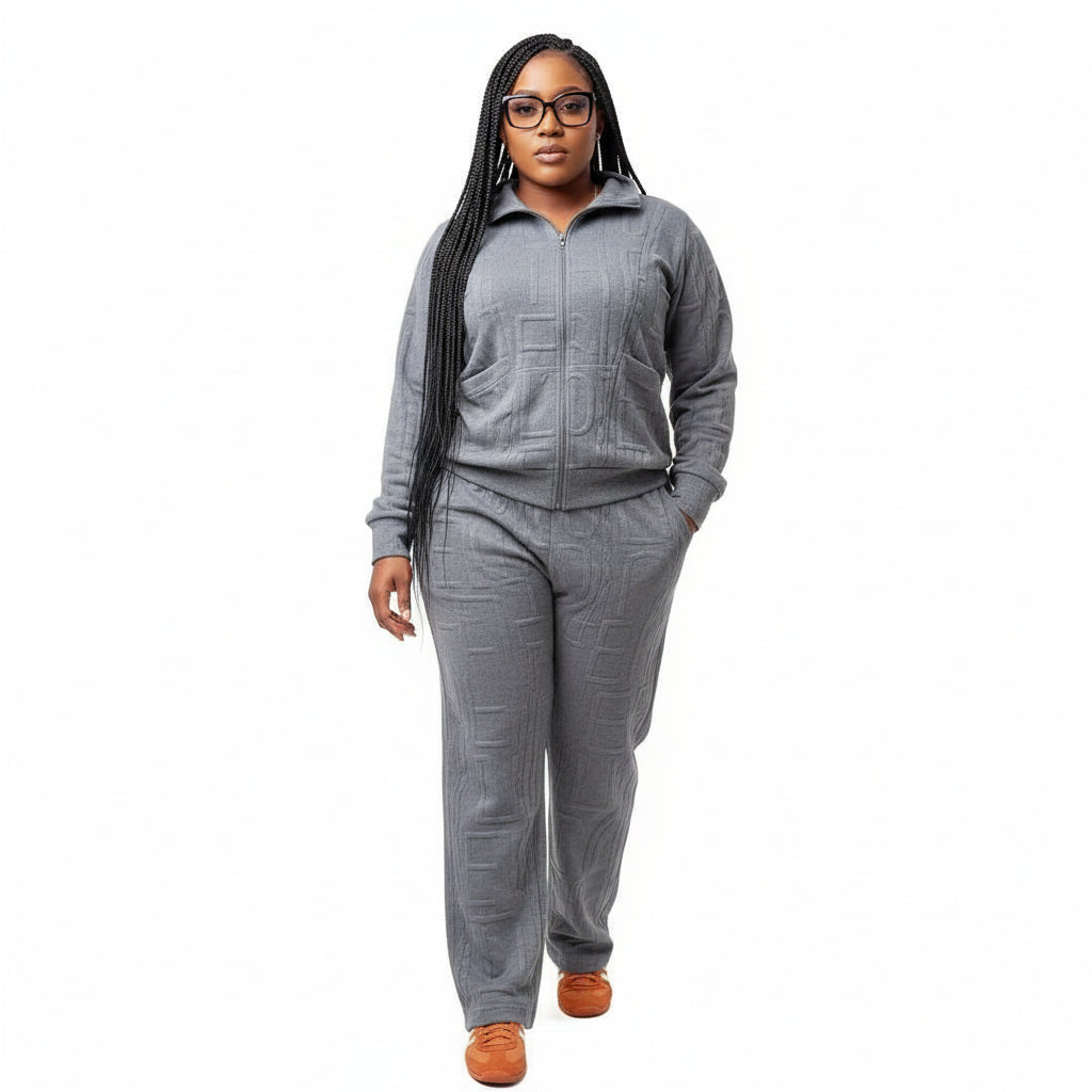 2 Piece Lounge Set with Zipper and Drawstring Waistband