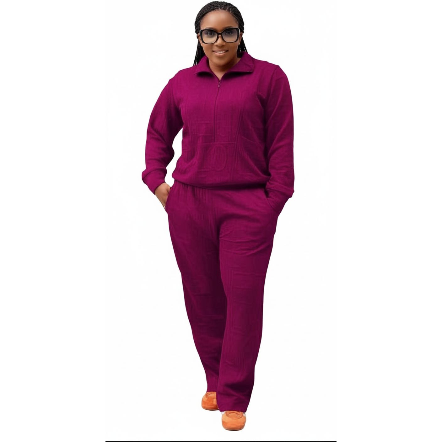 2 Piece Lounge Set with Zipper and Drawstring Waistband