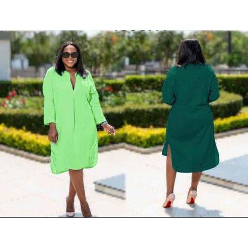 Solid Color Button Plus Size Shirt Dress