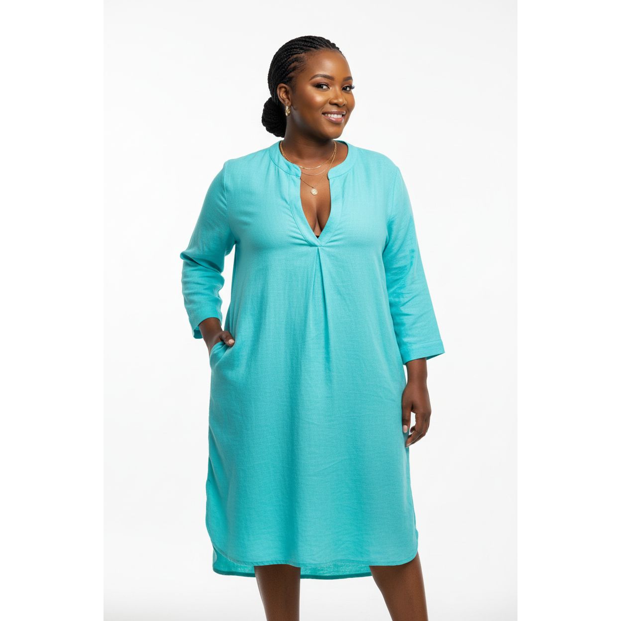 Solid Color Button Plus Size Shirt Dress