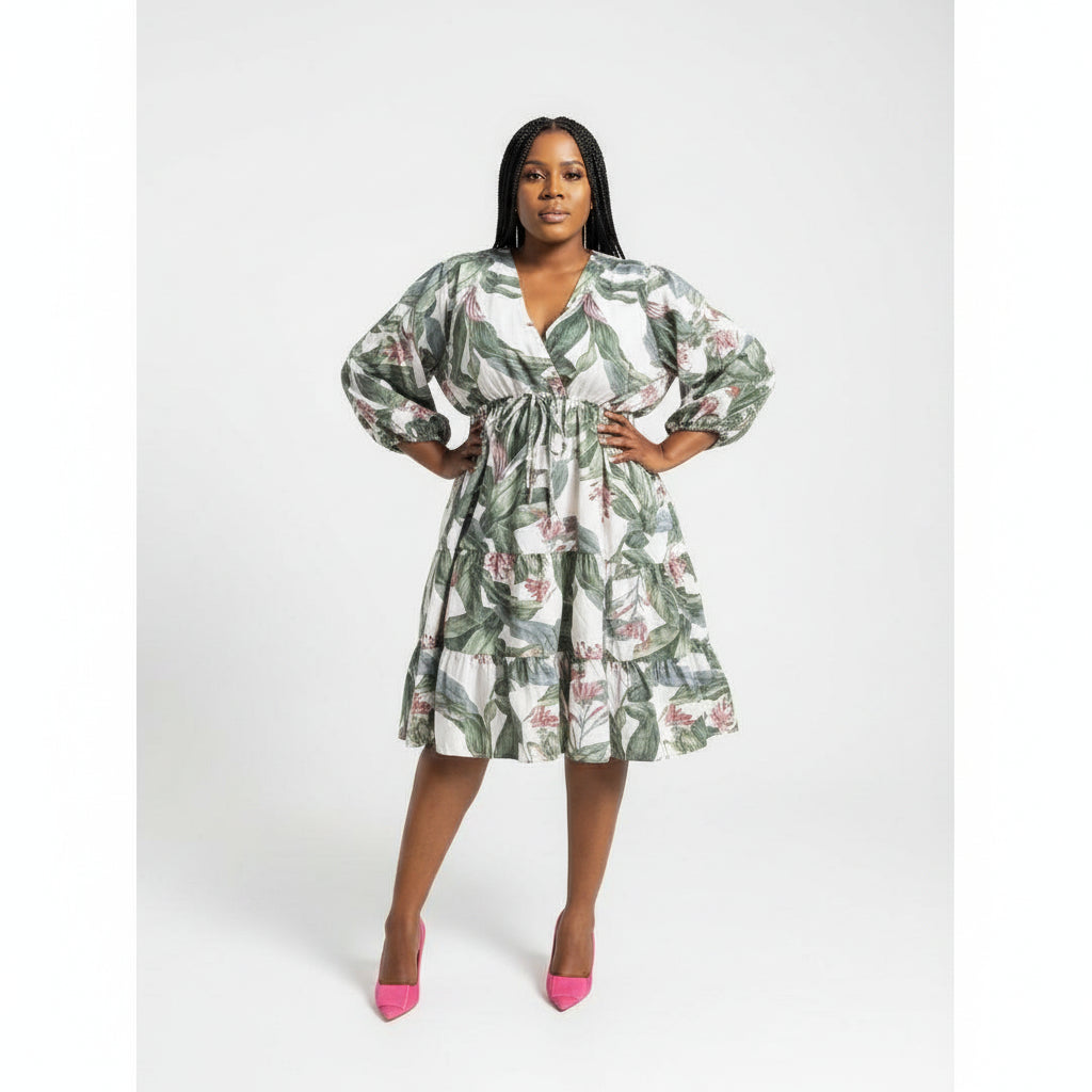 Floral Long Sleeve Midi Ankara Dress