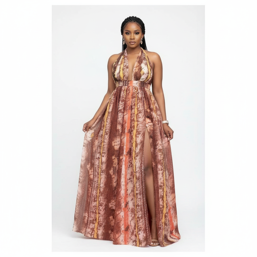 Hawaiian Style Slit Vacation Style Maxi Dress