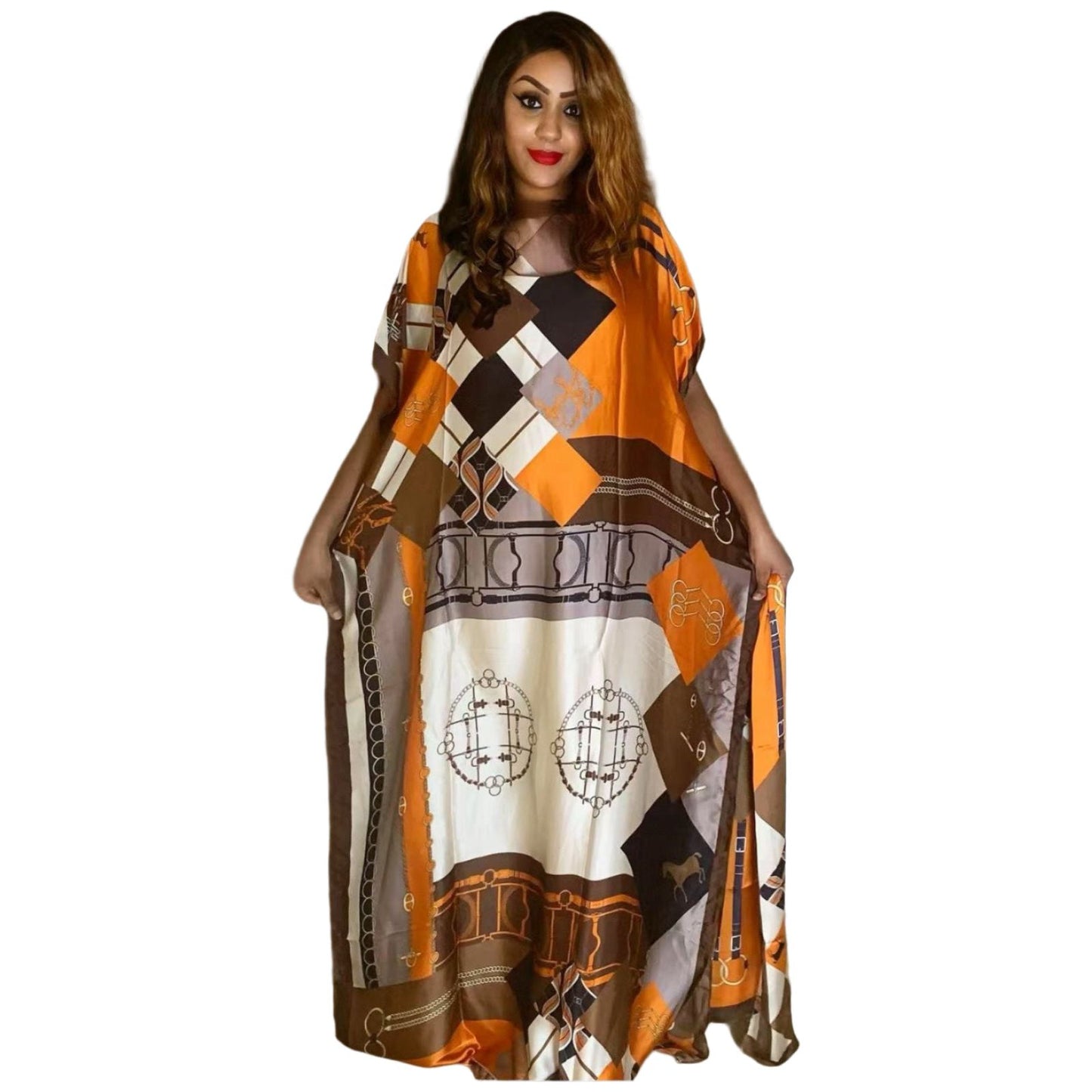 Dubai Kaftan African Islam Silk Soft Print Loose Dress