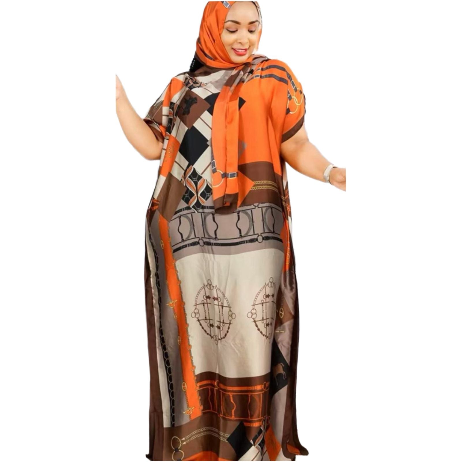 Dubai Kaftan African Islam Silk Soft Print Loose Dress