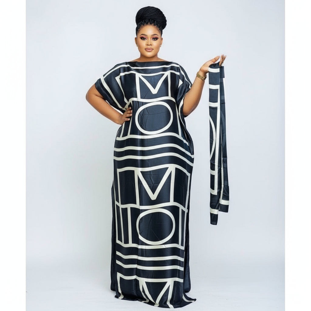 Printed kaftan abaya African Silk Maxi Dress.