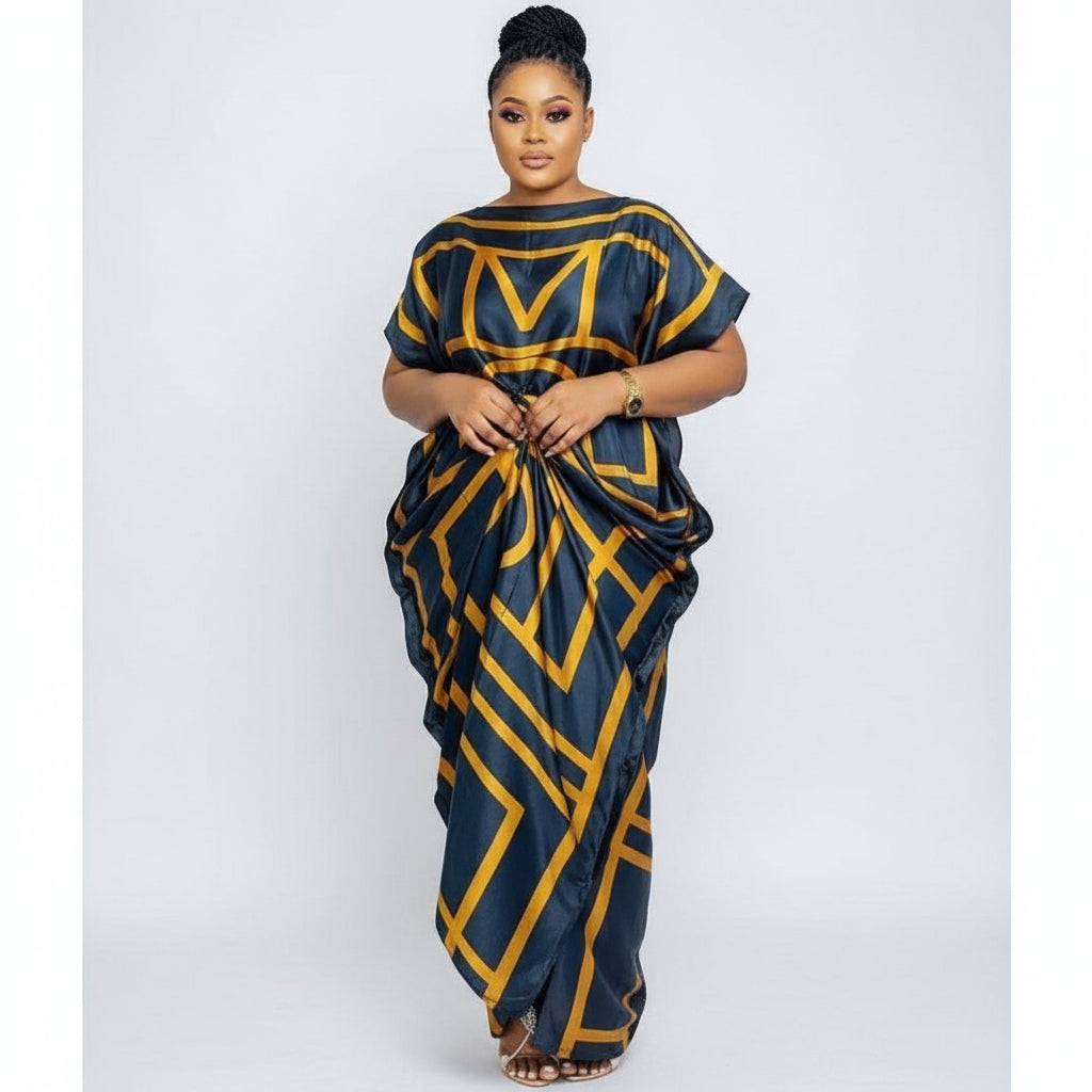 Printed kaftan abaya African Silk Maxi Dress.