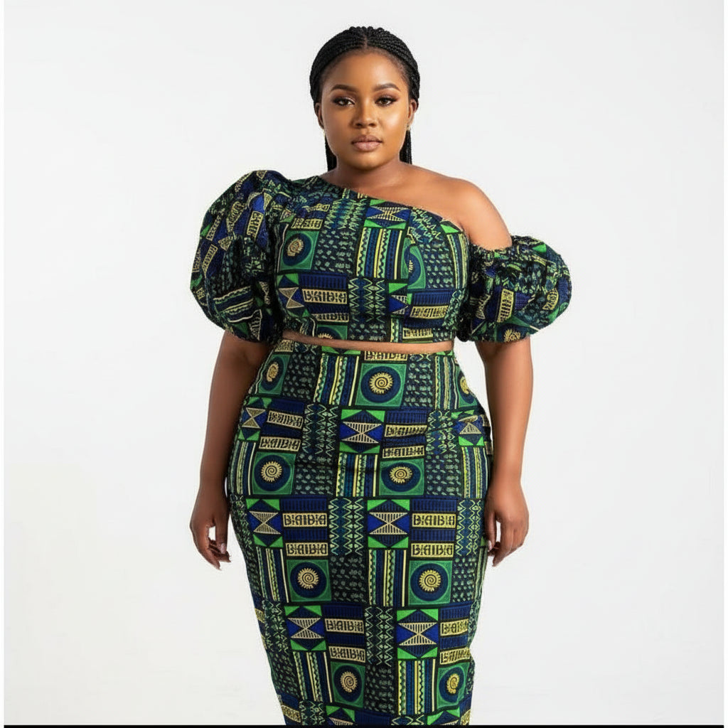 Off-Shoulder Puffy Sleeve Pencil Midi Dress