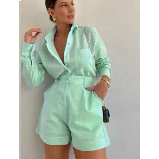 Long Sleeve Shirts And Mini Shorts Pants Sets