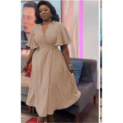 Maxi V-Neck Short Sleeve Elegant Dress