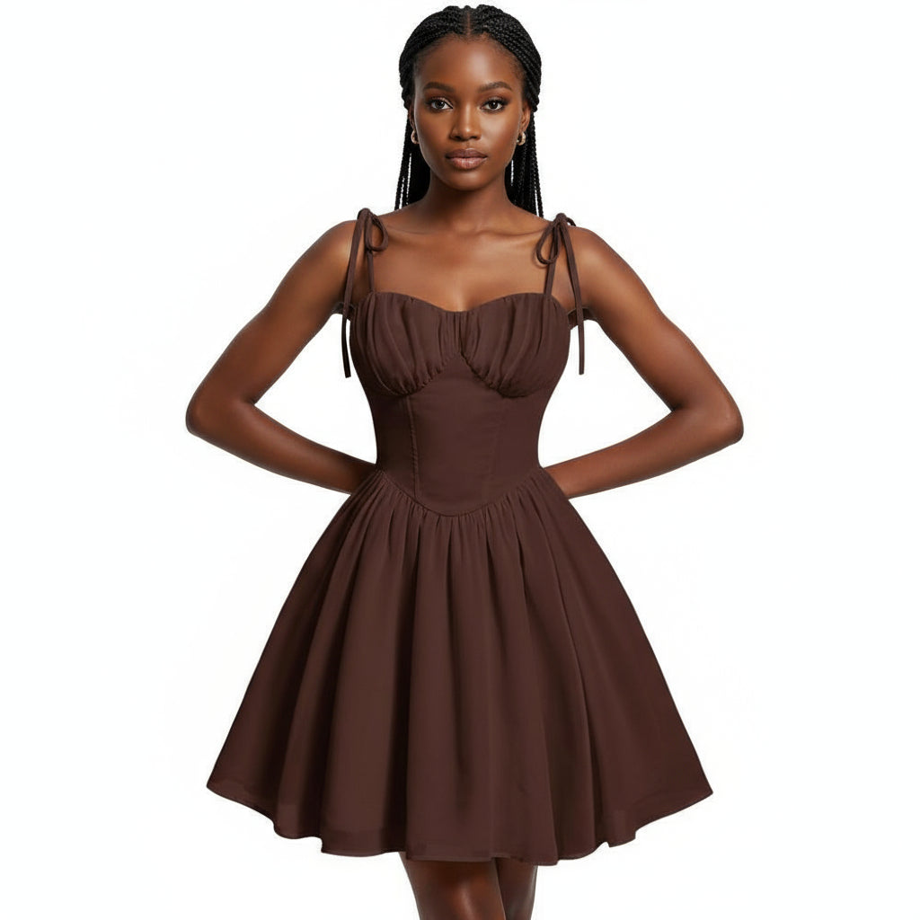 Ruched Spaghetti Strap Contrast Lace Peplum Mini Dress