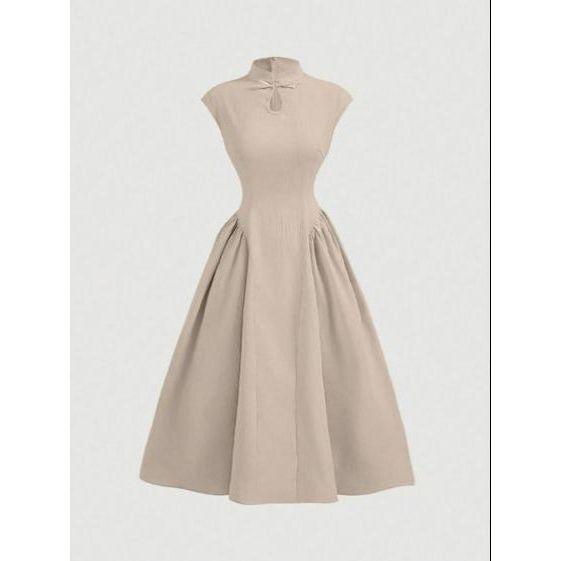 Stand Collar Buttoned Chinese Style Maxi Dress