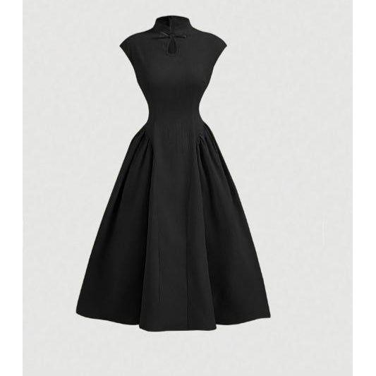 Stand Collar Buttoned Chinese Style Maxi Dress