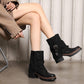 Pleated Buckle Knight Boot PU Leather Mid Calf Boots