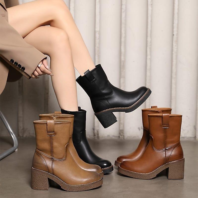 Faux Leather Wedged Heel Ankle Boot