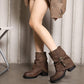 Pleated Buckle Knight Boot PU Leather Mid Calf Boots