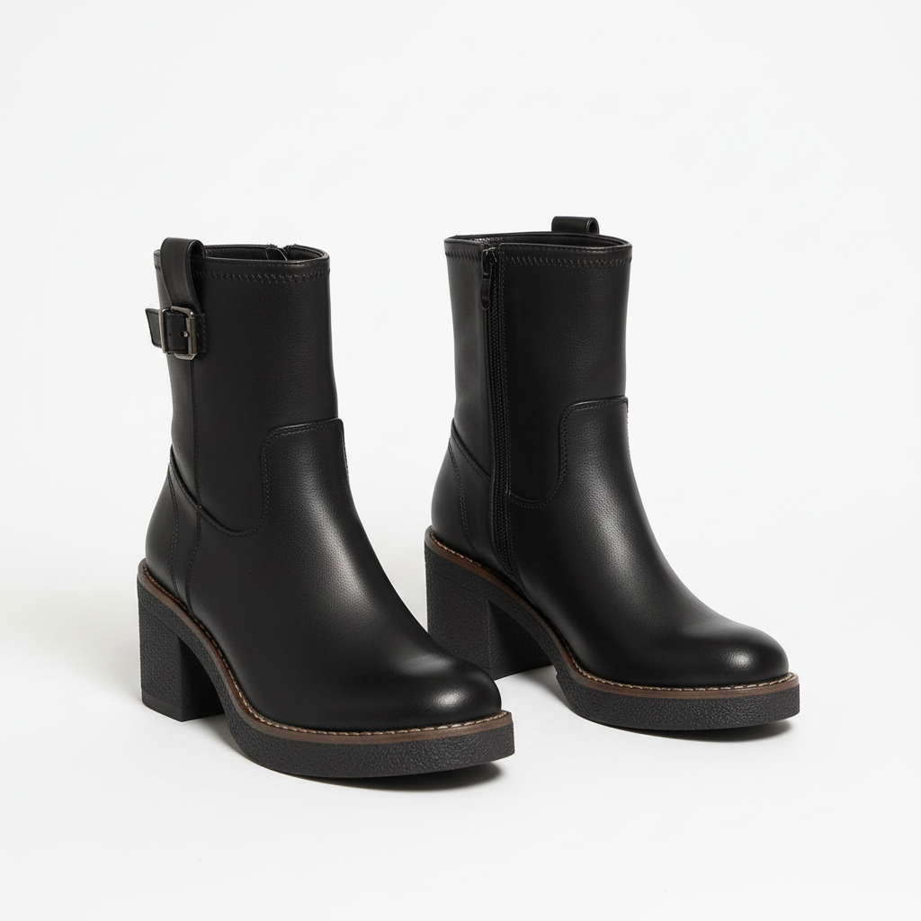 Faux Leather Wedged Heel Ankle Boot