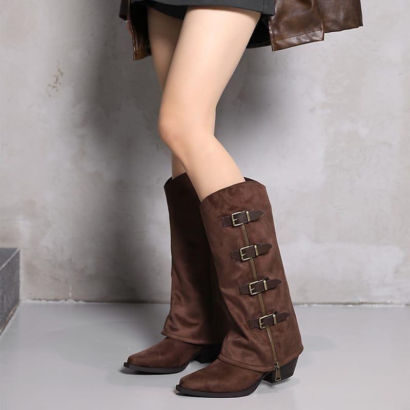 Leather Buckle Decor High Heel Pointed Toe