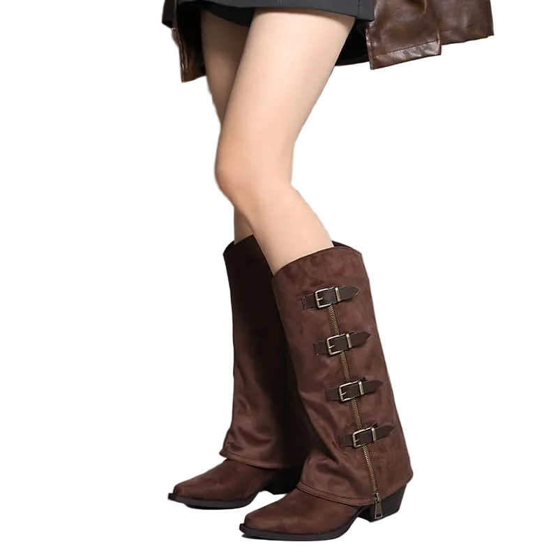 Leather Buckle Decor High Heel Pointed Toe