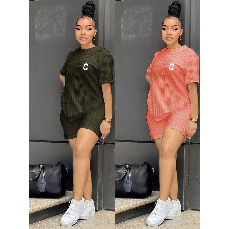 Sports Two Piece Set Short Sleeve T-Shirt with Short Tights