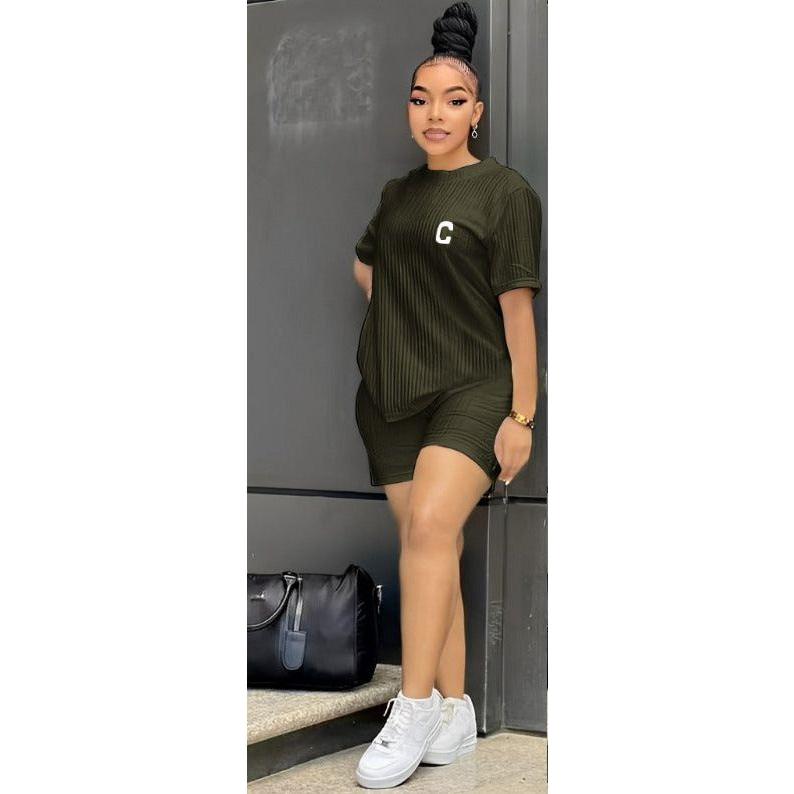 Sports Two Piece Set Short Sleeve T-Shirt with Short Tights