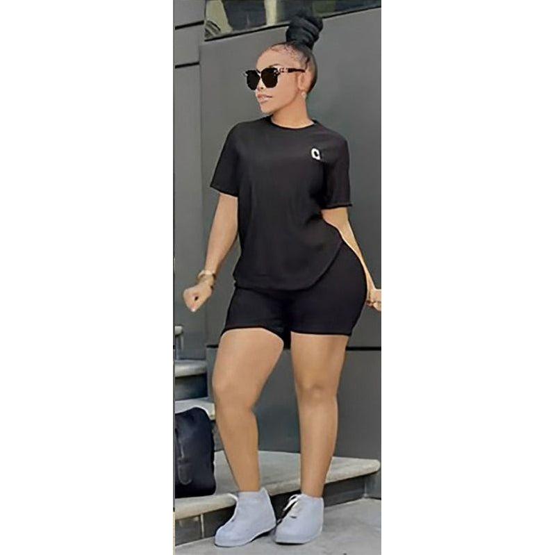 Sports Two Piece Set Short Sleeve T-Shirt with Short Tights