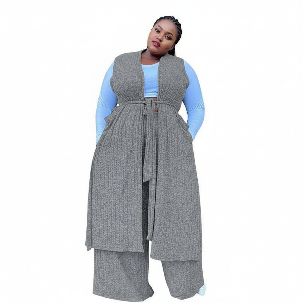 Tube Crop Long Cardigan Cover Up & Bodycon Pants Set