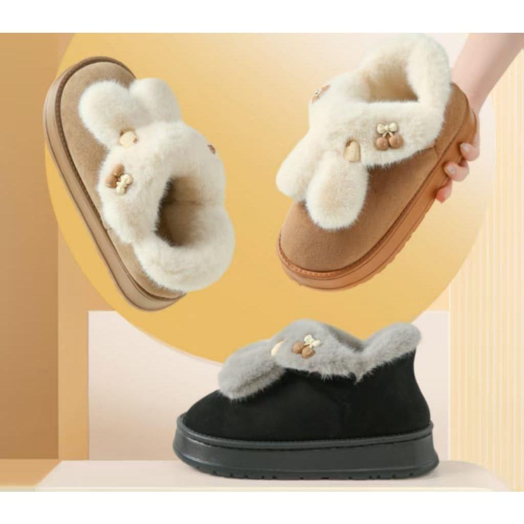 Winter Warm Thick Sole Bow Pearl Slippers