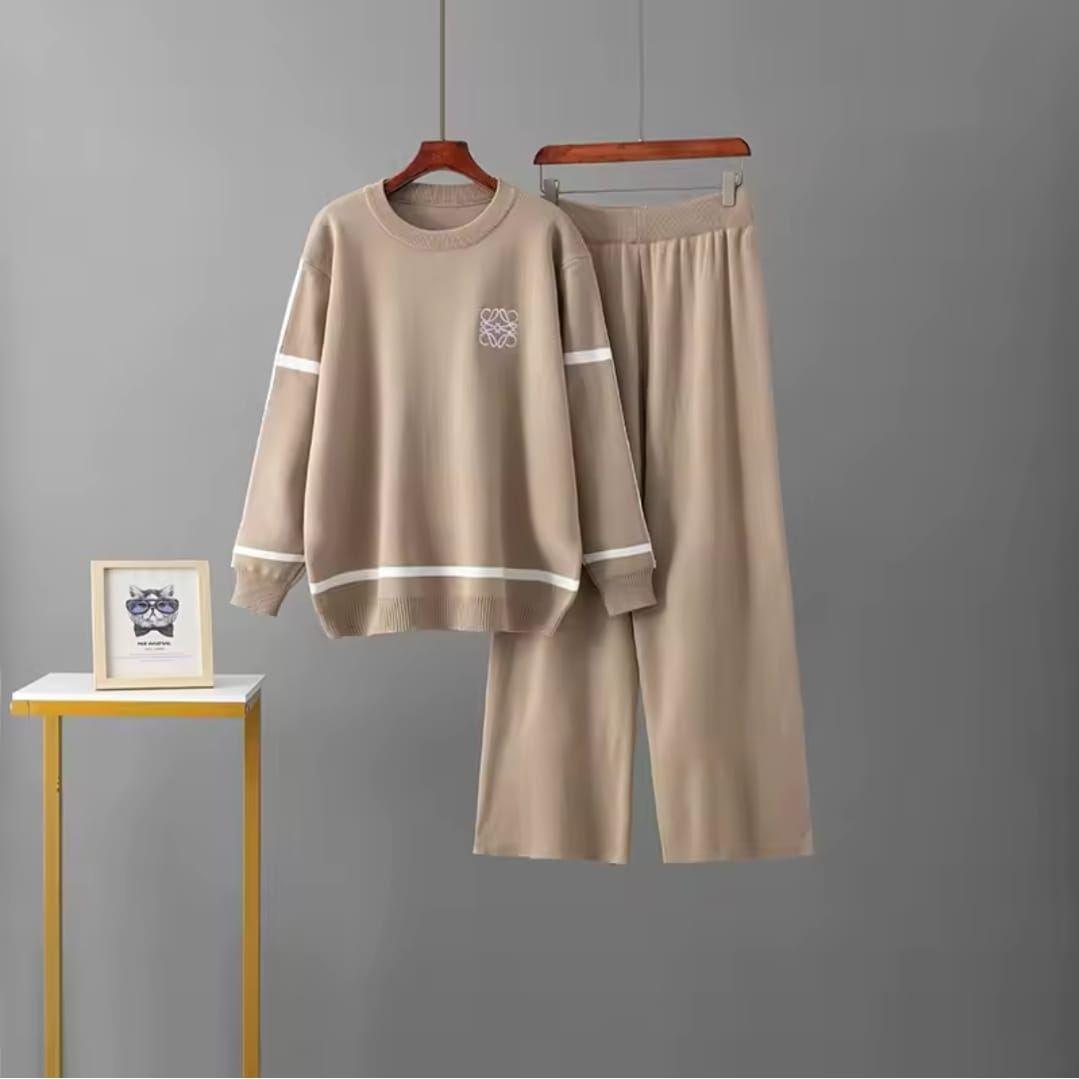Knitted Long Sleeve Top and Long Pants 2 pieces set