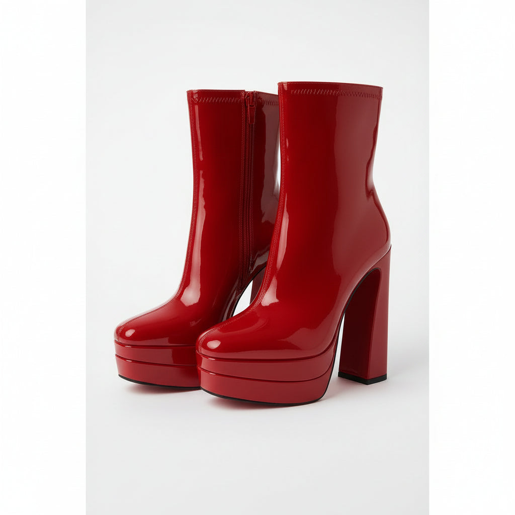 Chunky Platform Thick Leather Heel Boots