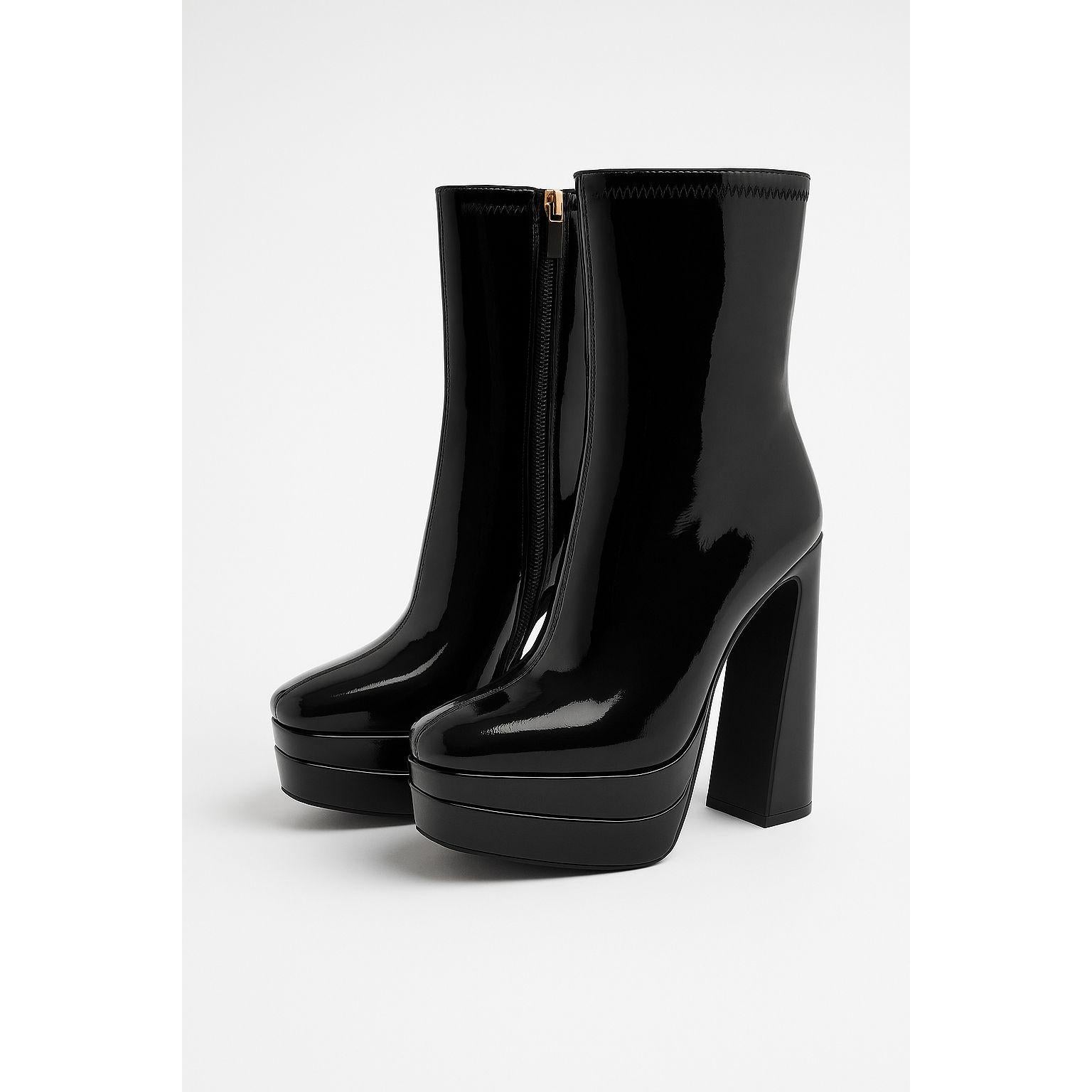 Chunky Platform Thick Leather Heel Boots